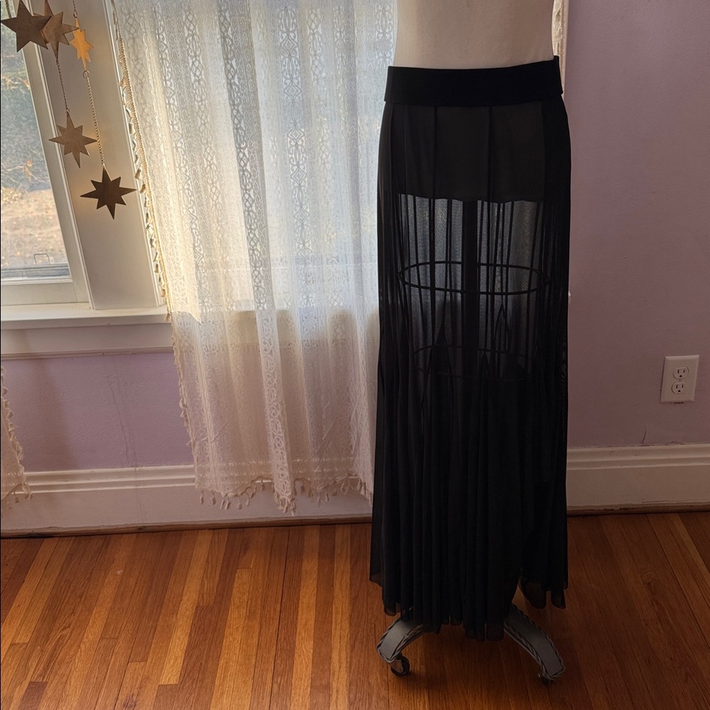 Free People Intimately Godet Girl Half Slip Black Sheer Maxi Skirt M - Picture 5 of 8